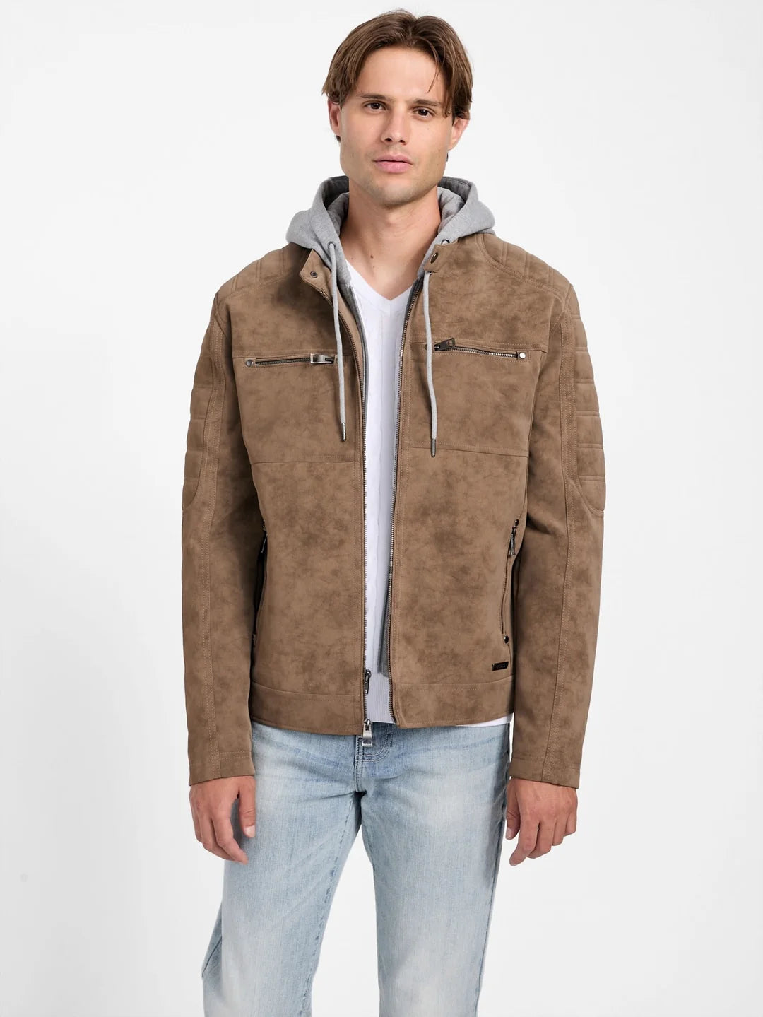 Casaca de Cuero con Capucha Guess