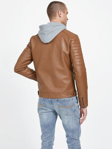 Casaca de Cuero con Capucha Guess