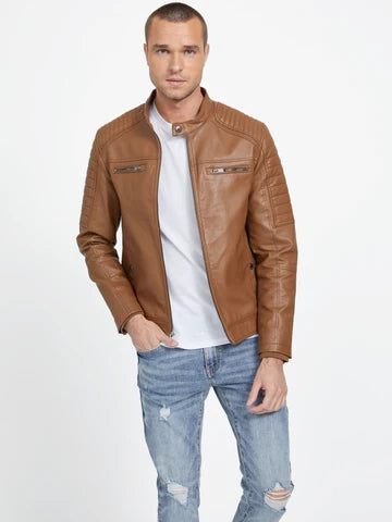 Casaca de Cuero con Capucha Guess