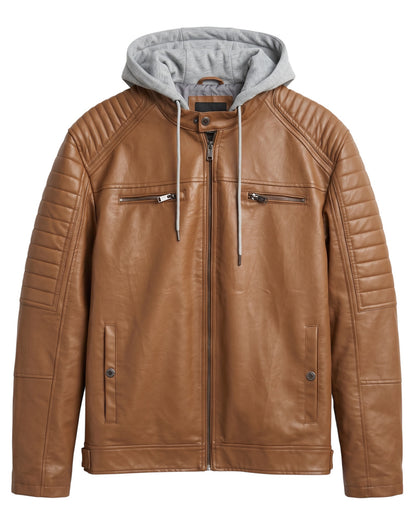 Casaca de Cuero con Capucha Guess